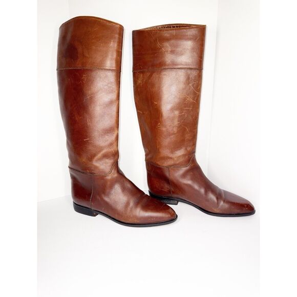 Vtg Charles David Tall Leather Riding Boots Brown Low Heel Equestrian Womens 9 - Picture 3 of 15